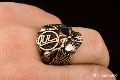 Vikings Odin Ring with Ansuz Rune Symbol Ring Bronze Unique Handmade Jewelry
