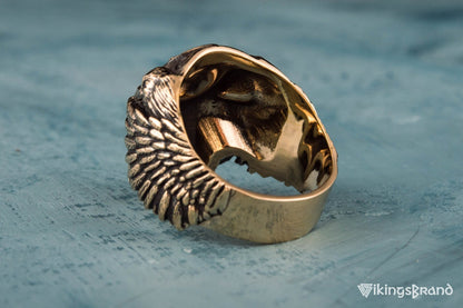 Vikings Odin Ring with Ansuz Rune Symbol Ring Bronze Unique Handmade Jewelry