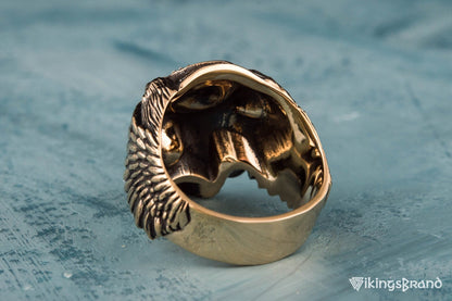 Vikings Odin Ring with Helm of Awe Symbol Ring Bronze Unique Handmade Jewelry