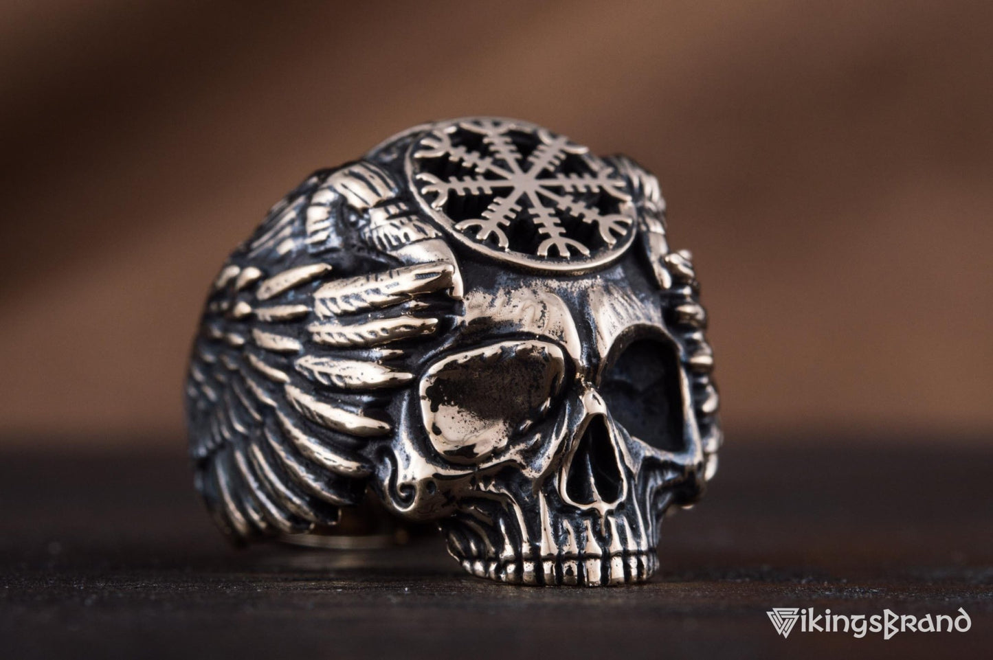 Vikings Odin Ring with Helm of Awe Symbol Ring Bronze Unique Handmade Jewelry