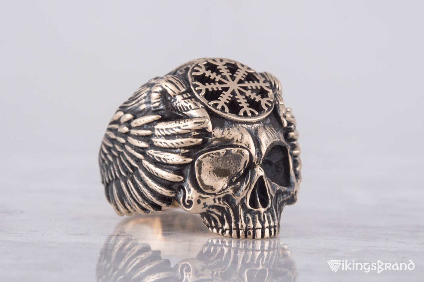 Vikings Odin Ring with Helm of Awe Symbol Ring Bronze Unique Handmade Jewelry