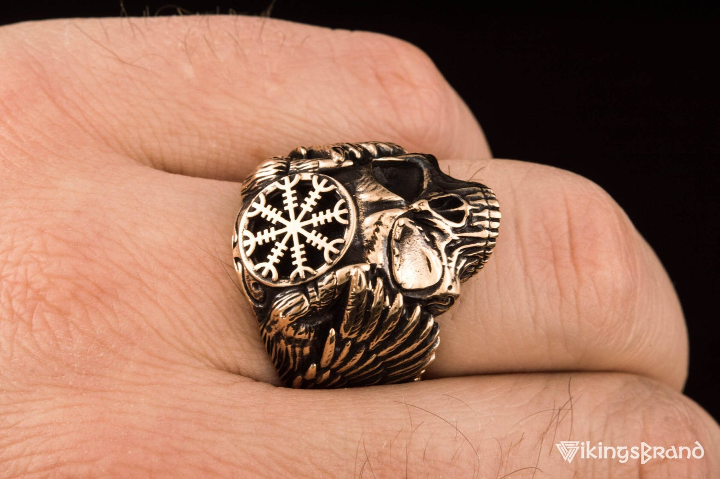 Vikings Odin Ring with Helm of Awe Symbol Ring Bronze Unique Handmade Jewelry