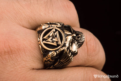 Vikings Odin Ring with Valknut Symbol Ring Bronze Unique Handmade Jewelry