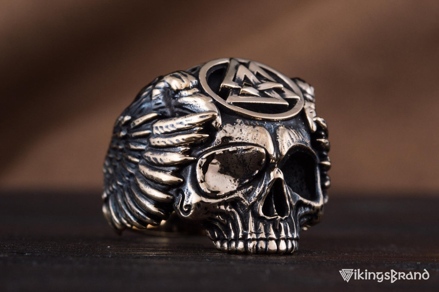 Vikings Odin Ring with Valknut Symbol Ring Bronze Unique Handmade Jewelry