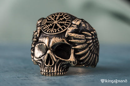 Vikings Odin Ring with Vegvisir Symbol Ring Bronze Unique Handmade Jewelry