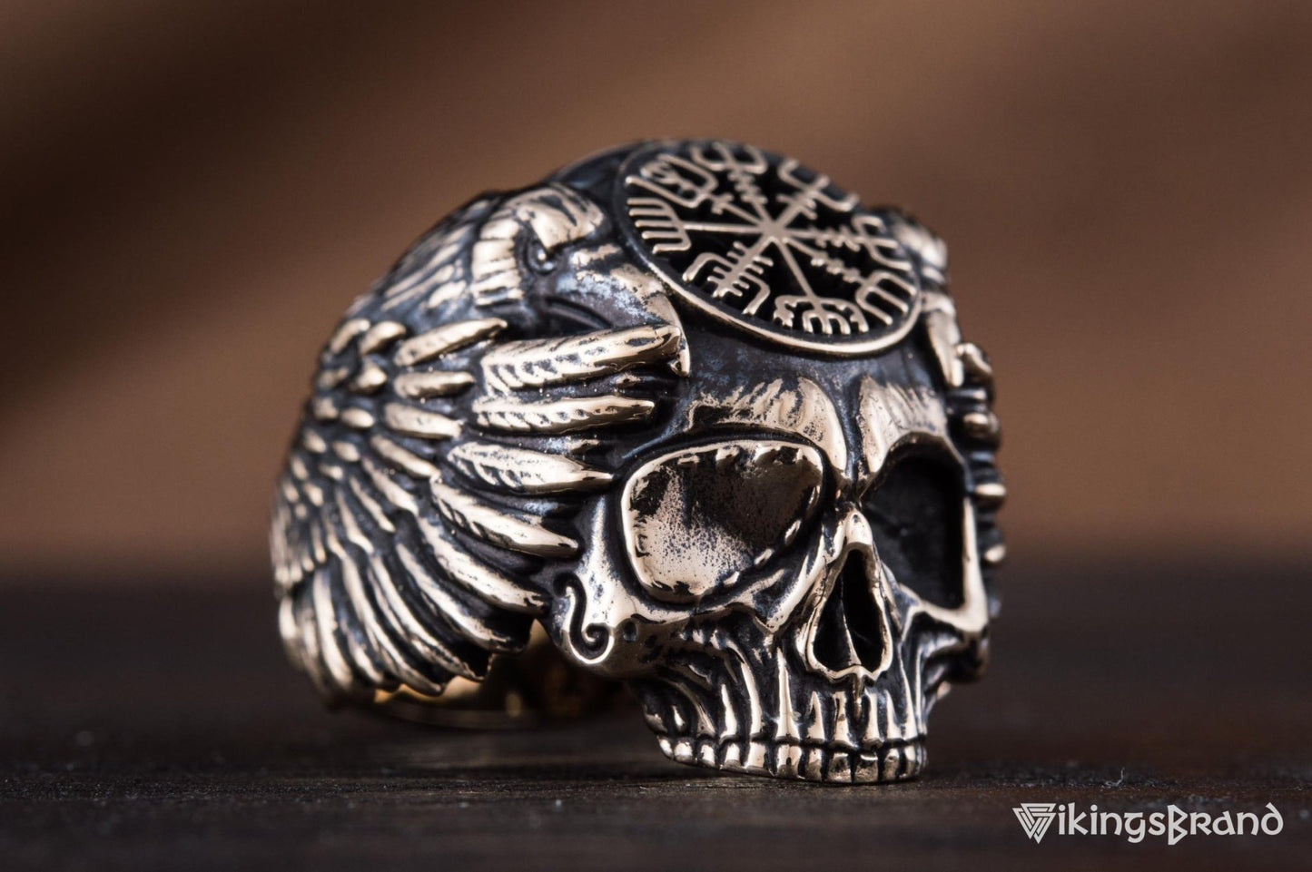 Vikings Odin Ring with Vegvisir Symbol Ring Bronze Unique Handmade Jewelry