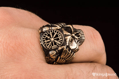 Vikings Odin Ring with Vegvisir Symbol Ring Bronze Unique Handmade Jewelry
