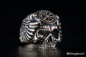Handgefertigter Vegvísir-Ring aus Bronze, isländisches Kompass-Zauberzeichen