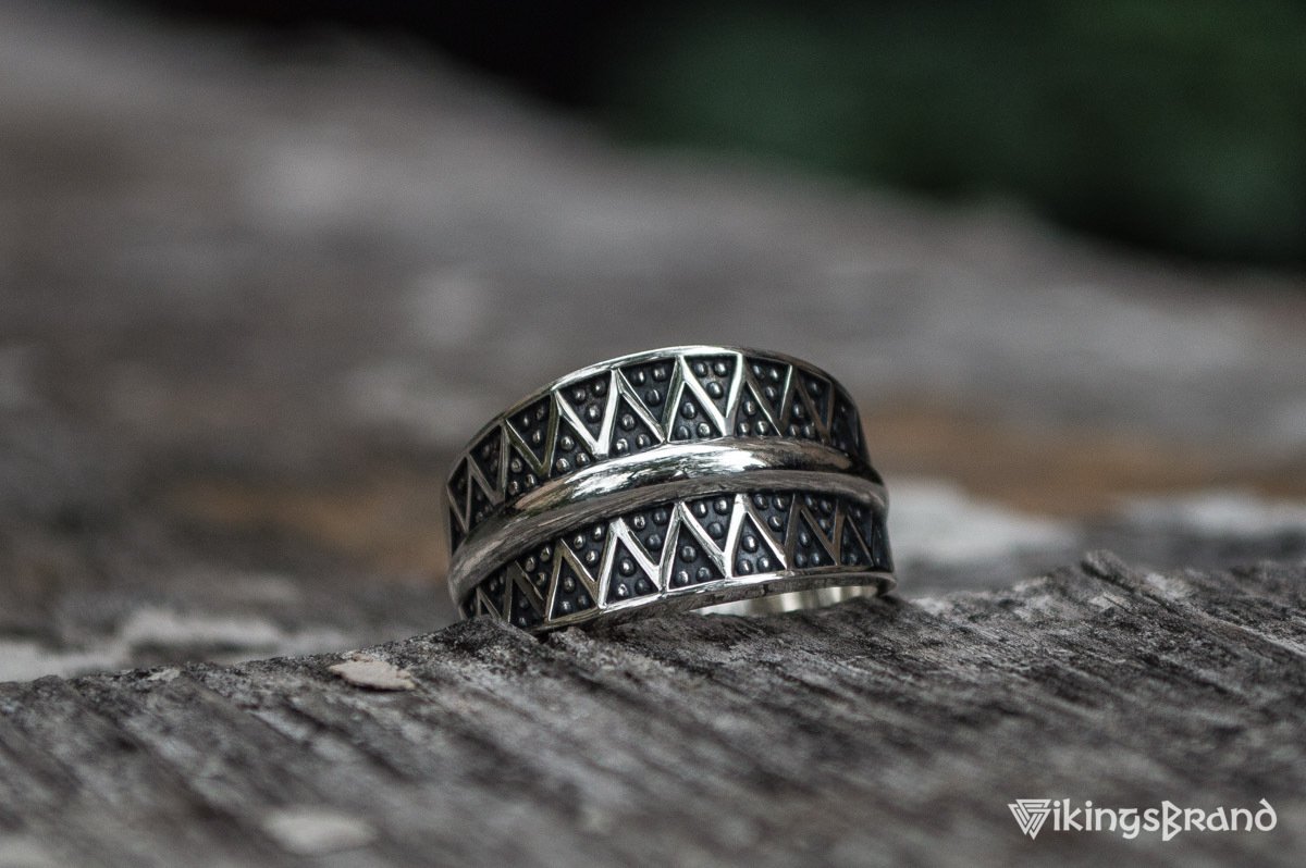 Vikings Pagan Ring with Ornament Sterling Silver Viking Jewelry