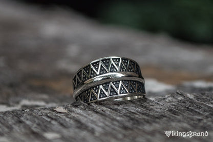 Vikings Pagan Ring with Ornament Sterling Silver Viking Jewelry