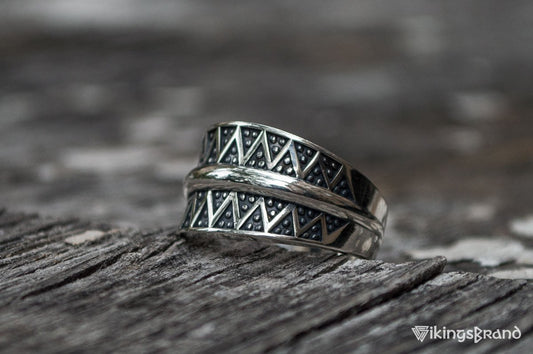 Vikings Pagan Ring with Ornament Sterling Silver Viking Jewelry