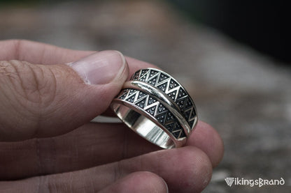 Vikings Pagan Ring with Ornament Sterling Silver Viking Jewelry