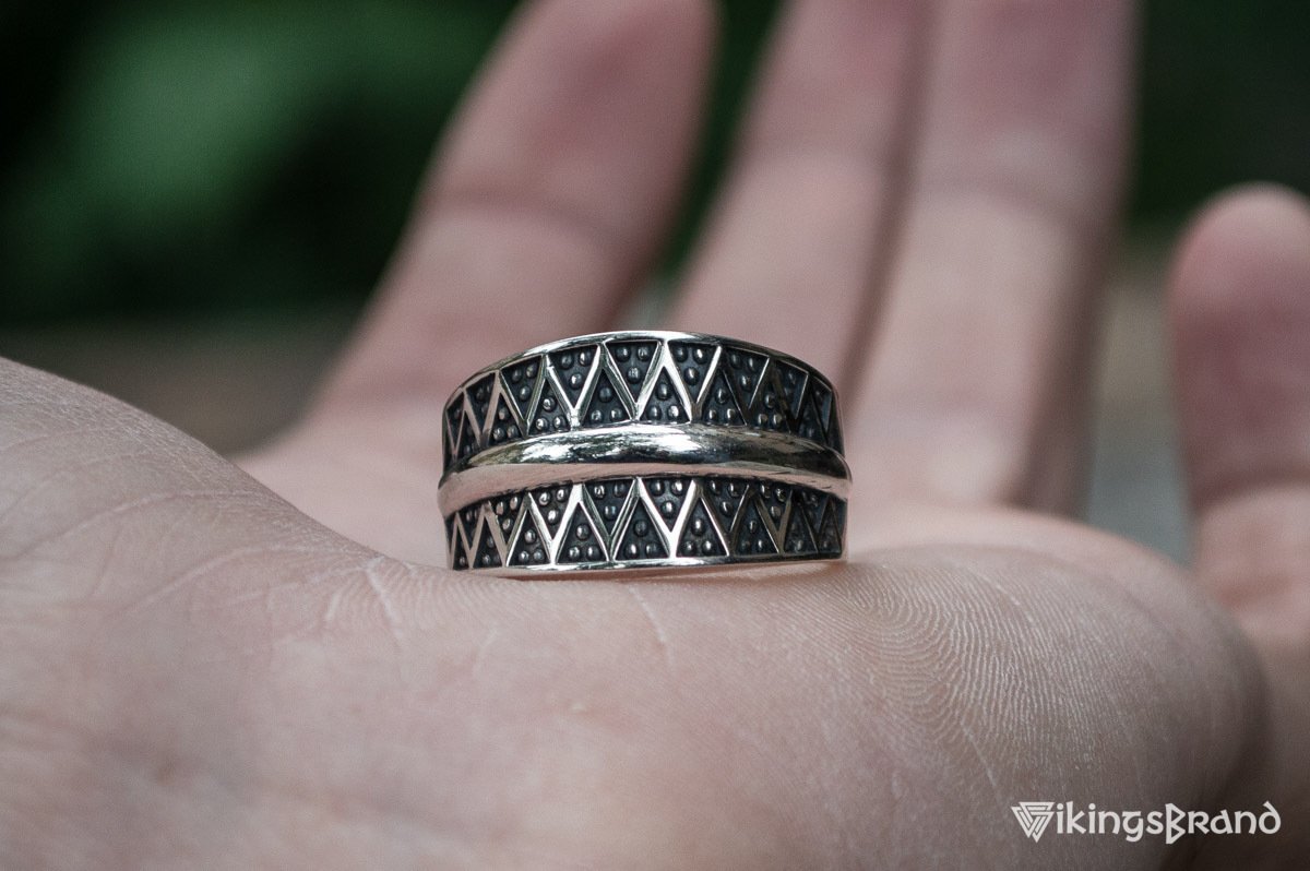 Vikings Pagan Ring with Ornament Sterling Silver Viking Jewelry