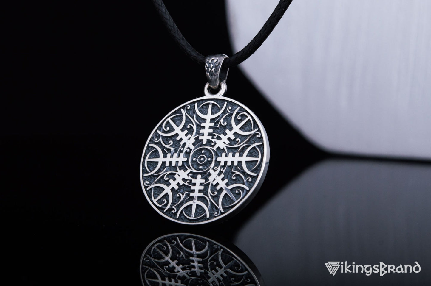 Vikings Pendant with Helm of Awe Symbol Sterling Silver Norse Jewelry