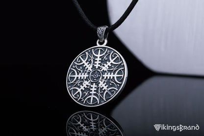 Vikings Pendant with Helm of Awe Symbol Sterling Silver Norse Jewelry