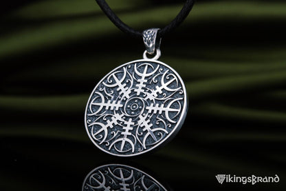 Vikings Pendant with Helm of Awe Symbol Sterling Silver Norse Jewelry