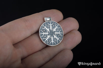 Vikings Pendant with Helm of Awe Symbol Sterling Silver Norse Jewelry