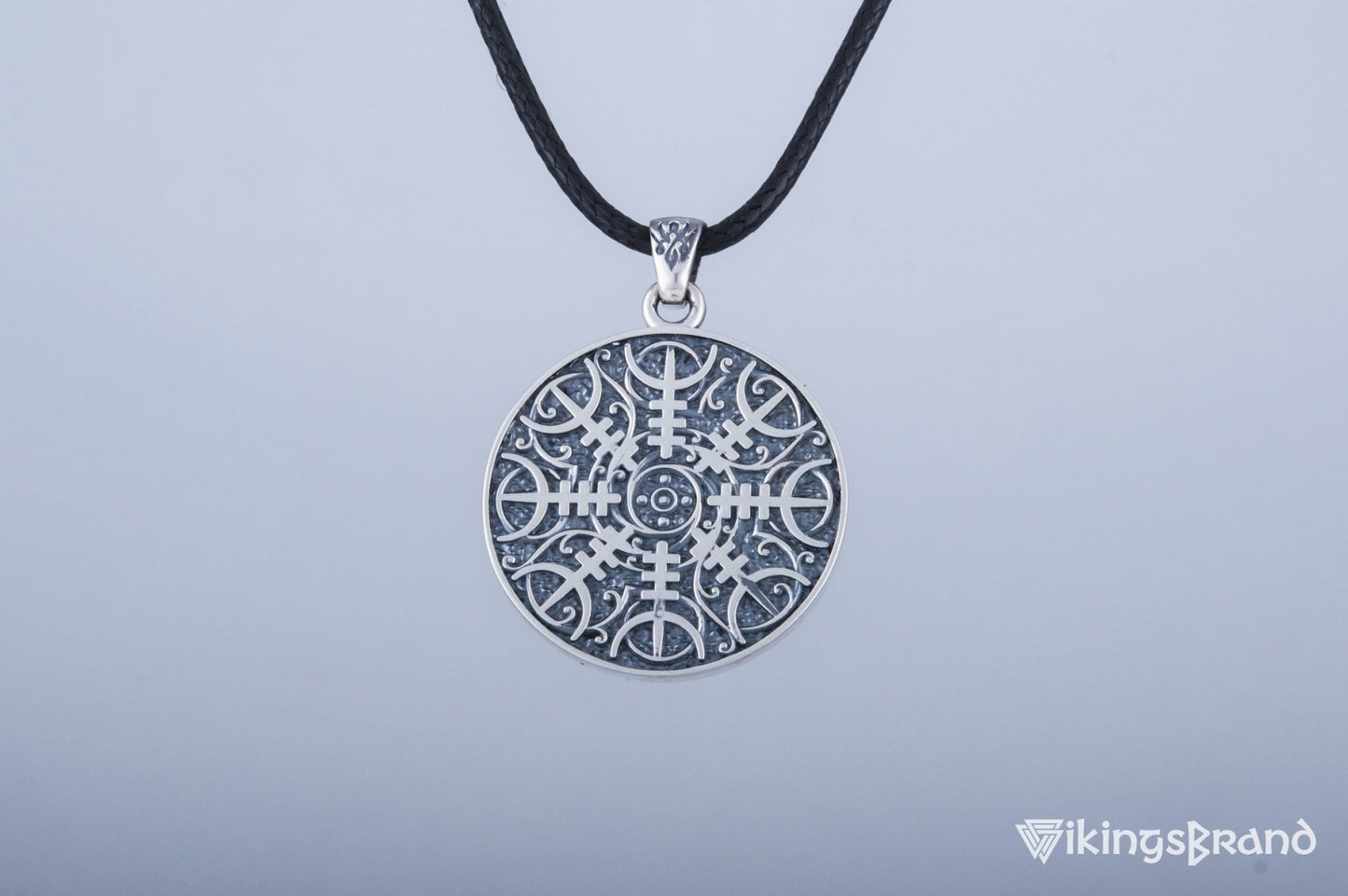 Vikings Pendant with Helm of Awe Symbol Sterling Silver Norse Jewelry