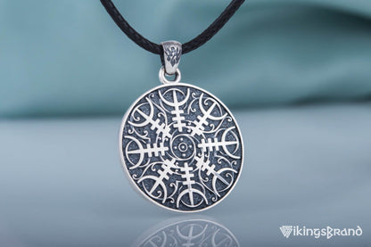 Vikings Pendant with Helm of Awe Symbol Sterling Silver Norse Jewelry