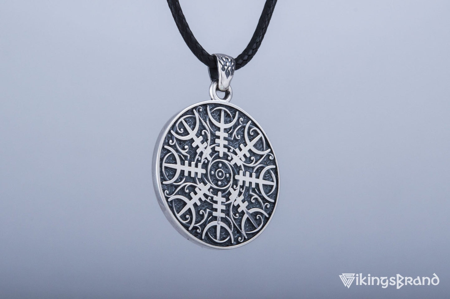 Vikings Pendant with Helm of Awe Symbol Sterling Silver Norse Jewelry