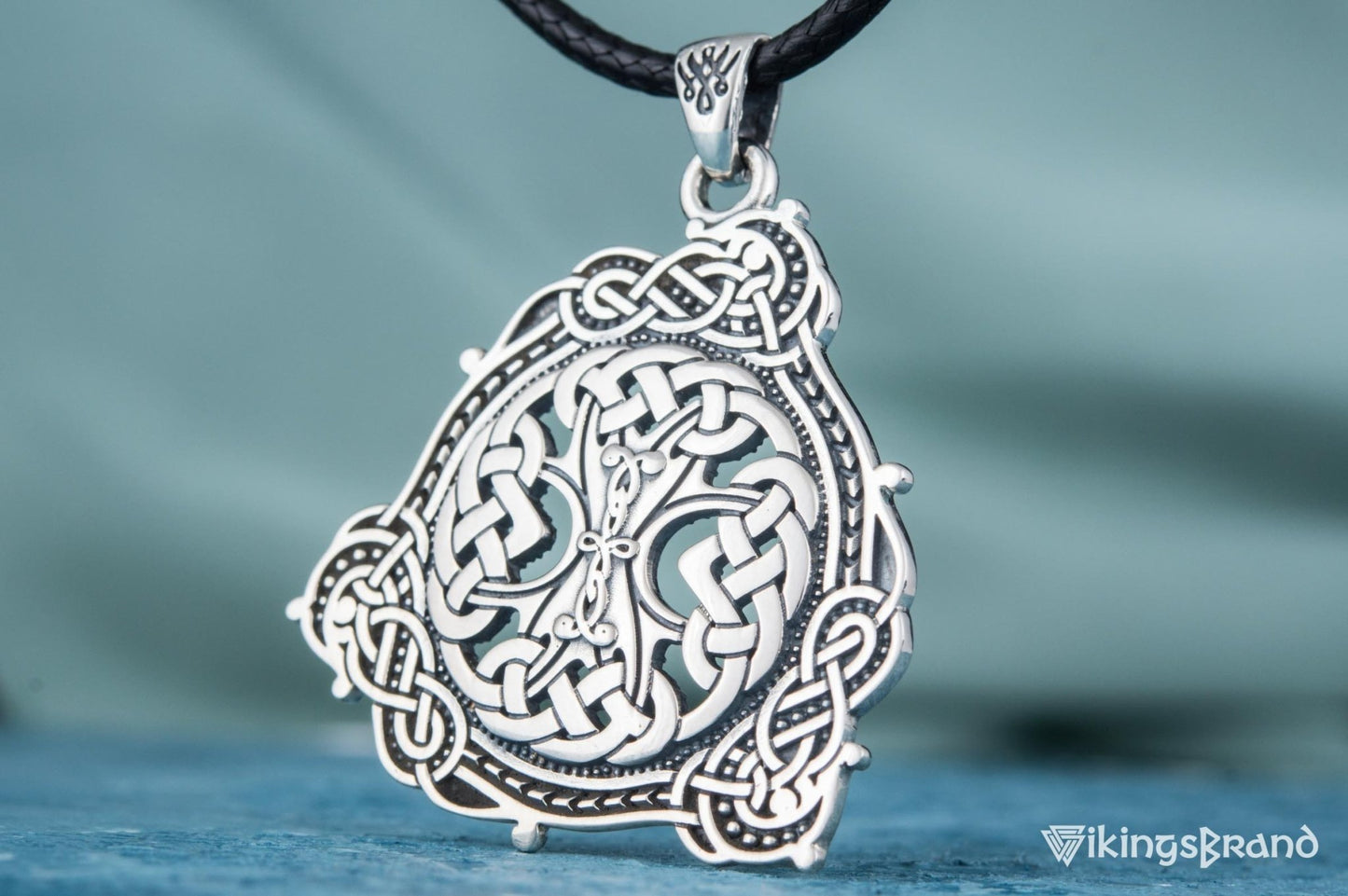 Vikings Pendant with Scandinavian Ornament Sterling Silver Norse Jewelry