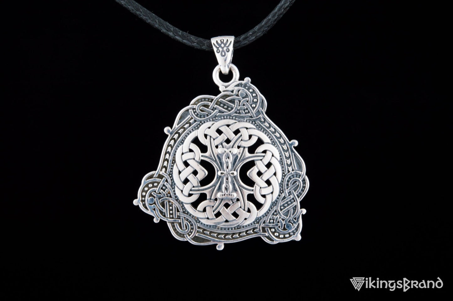 Vikings Pendant with Scandinavian Ornament Sterling Silver Norse Jewelry