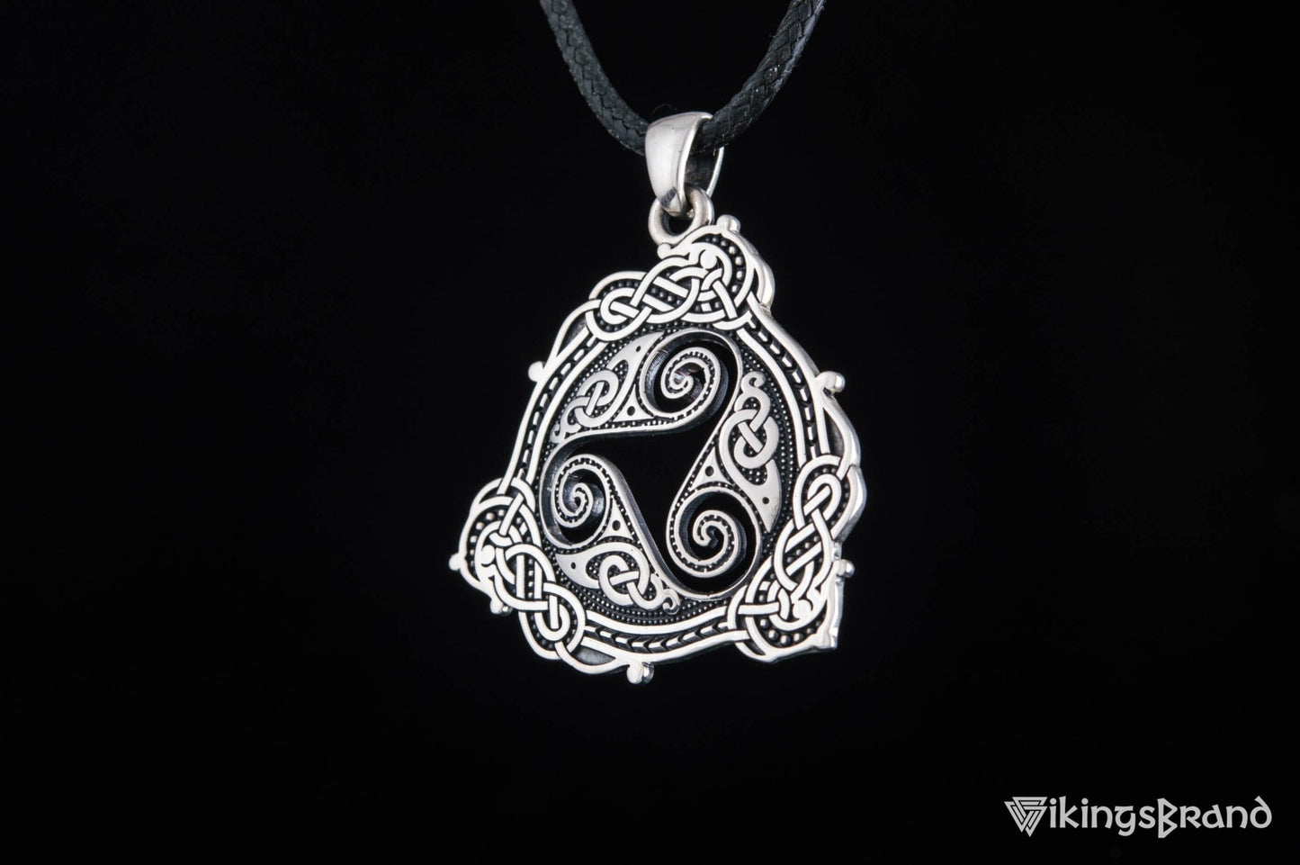 Vikings Pendant with Triskelion Symbol and Scandinavian Ornament Sterling Silver Norse Jewelry
