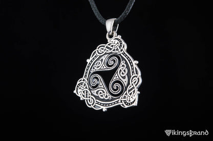 Vikings Pendant with Triskelion Symbol and Scandinavian Ornament Sterling Silver Norse Jewelry