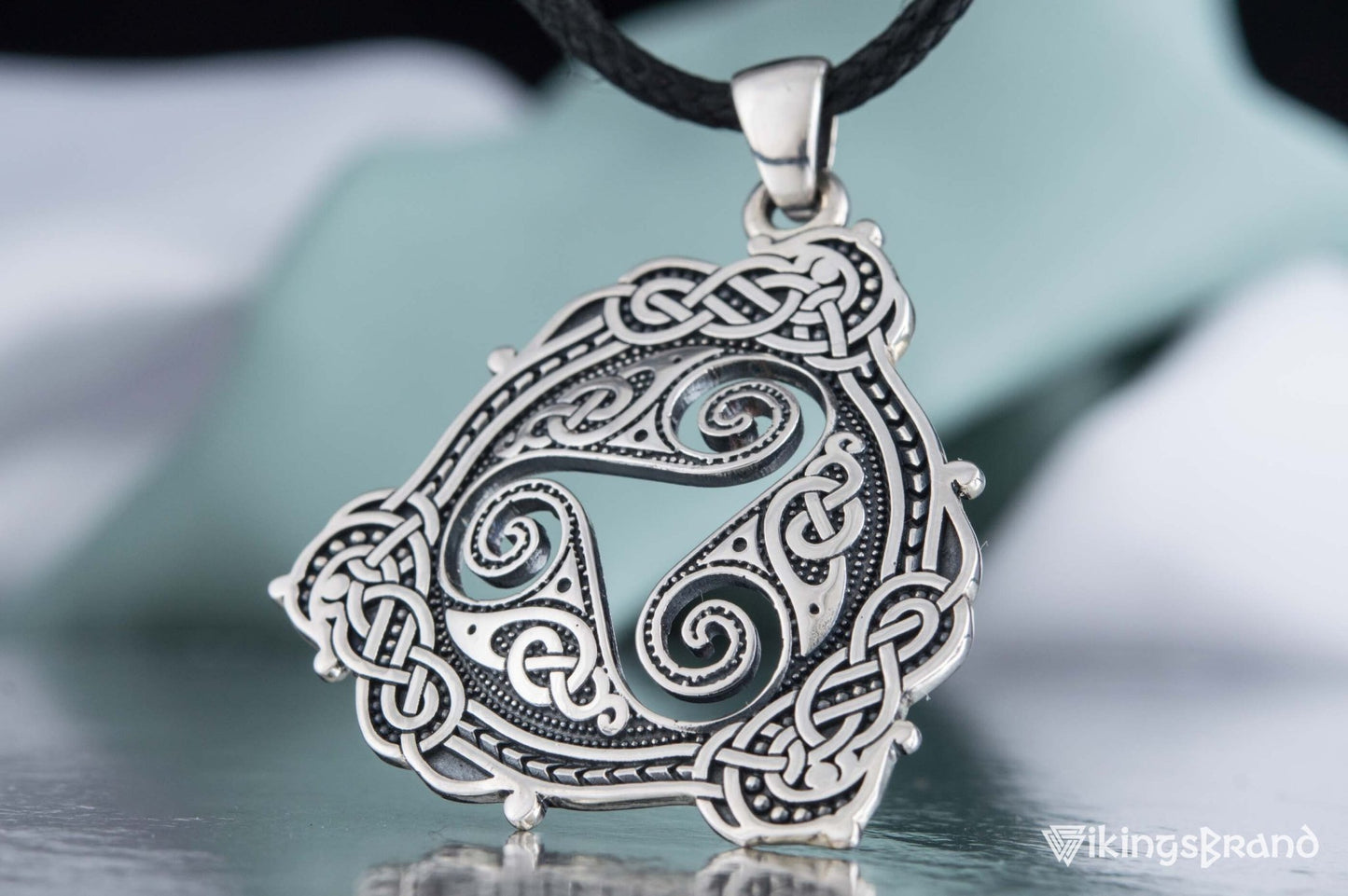 Vikings Pendant with Triskelion Symbol and Scandinavian Ornament Sterling Silver Norse Jewelry