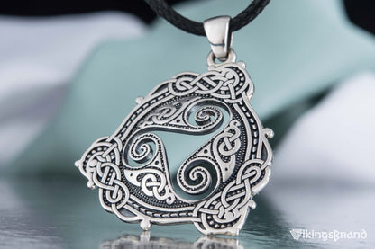 Vikings Pendant with Triskelion Symbol and Scandinavian Ornament Sterling Silver Norse Jewelry