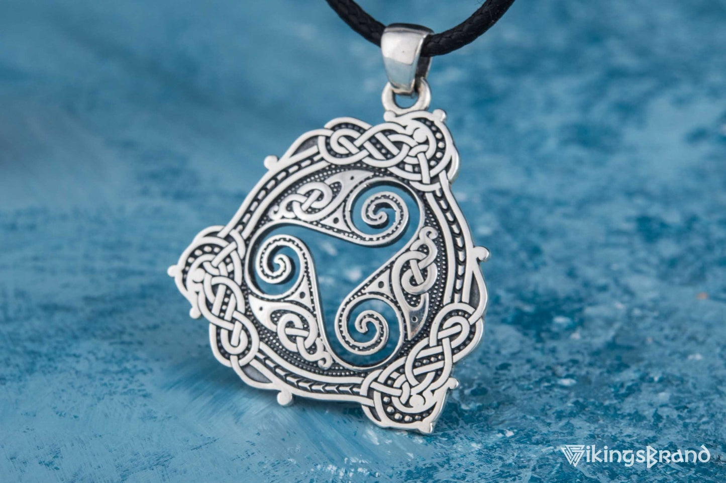 Vikings Pendant with Triskelion Symbol and Scandinavian Ornament Sterling Silver Norse Jewelry