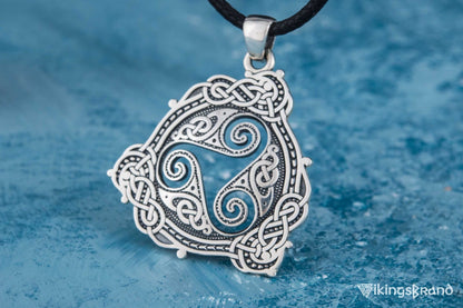 Vikings Pendant with Triskelion Symbol and Scandinavian Ornament Sterling Silver Norse Jewelry