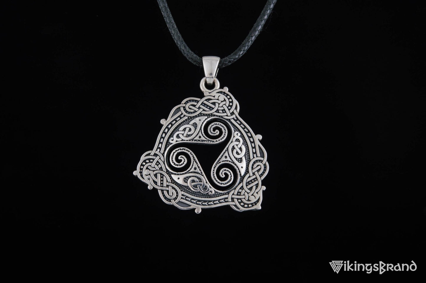 Vikings Pendant with Triskelion Symbol and Scandinavian Ornament Sterling Silver Norse Jewelry