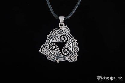 Vikings Pendant with Triskelion Symbol and Scandinavian Ornament Sterling Silver Norse Jewelry