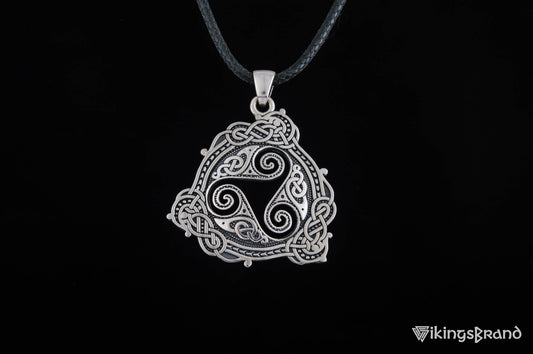 Vikings Pendant with Triskelion Symbol and Scandinavian Ornament Sterling Silver Norse Jewelry