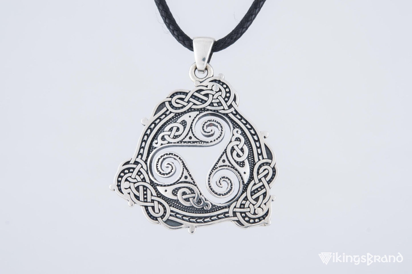 Vikings Pendant with Triskelion Symbol and Scandinavian Ornament Sterling Silver Norse Jewelry