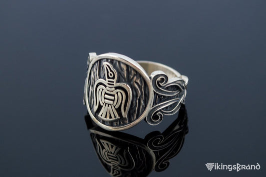 Vikings Raven Ring with Viking Ornament Sterling Silver Norse Jewelry