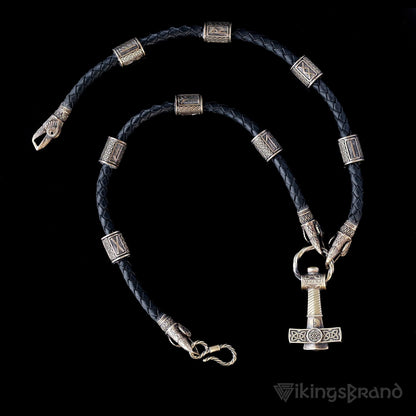 Vikings Ravens Necklace with Bronze Mjolnir & Black Agate