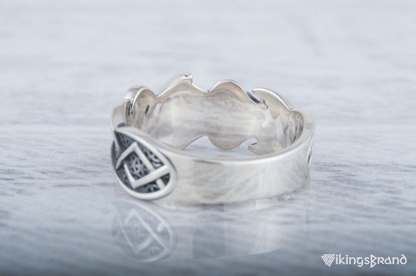 Vikings Ring with Ansuz Rune and Norse Ornament Sterling Silver Viking Jewelry