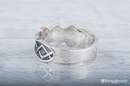 Vikings Ring with Ansuz Rune and Norse Ornament Sterling Silver Viking Jewelry