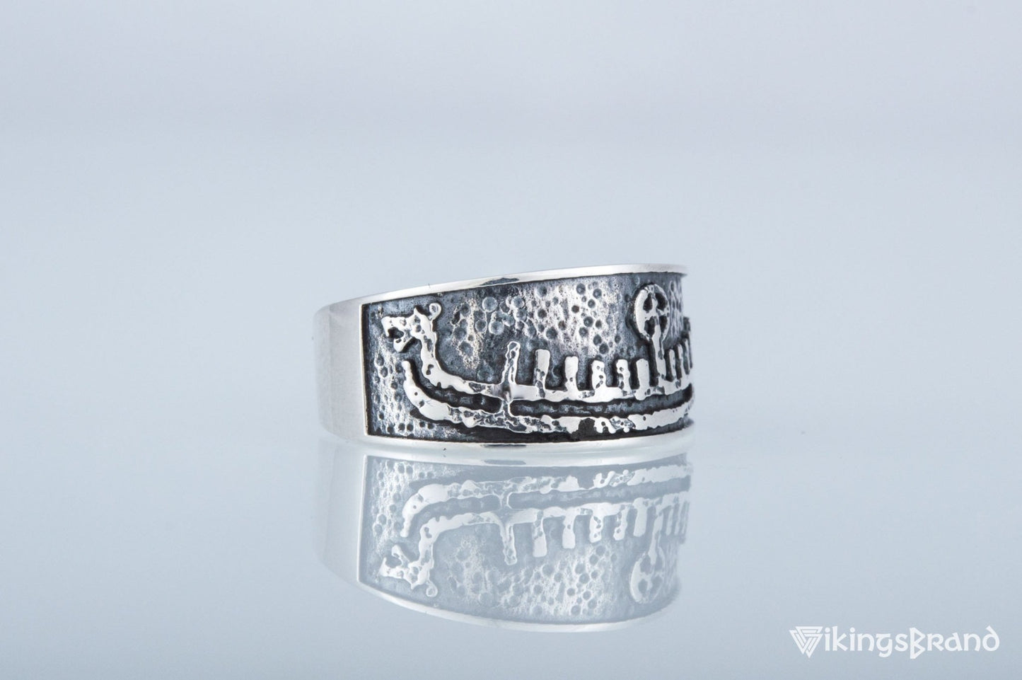 Vikings Ring with Drakkar Viking Symbol Sterling Silver Handcrafted Norse Jewelry