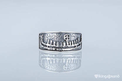 Vikings Ring with Drakkar Viking Symbol Sterling Silver Handcrafted Norse Jewelry