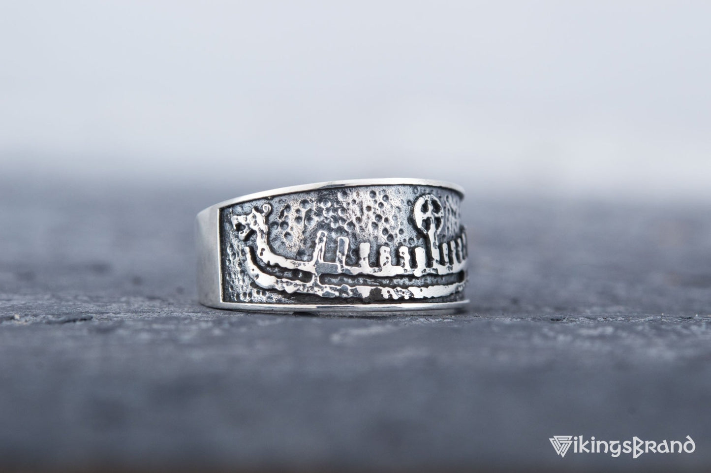 Vikings Ring with Drakkar Viking Symbol Sterling Silver Handcrafted Norse Jewelry