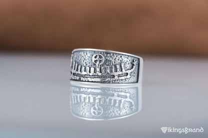 Vikings Ring with Drakkar Viking Symbol Sterling Silver Handcrafted Norse Jewelry