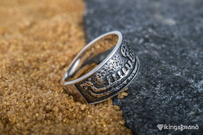 Vikings Ring with Drakkar Viking Symbol Sterling Silver Handcrafted Norse Jewelry
