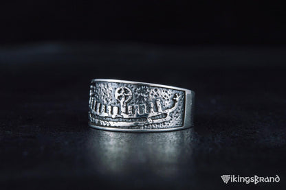 Vikings Ring with Drakkar Viking Symbol Sterling Silver Handcrafted Norse Jewelry