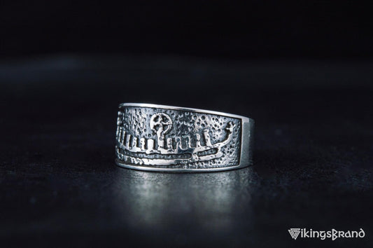 Vikings Ring with Drakkar Viking Symbol Sterling Silver Handcrafted Norse Jewelry