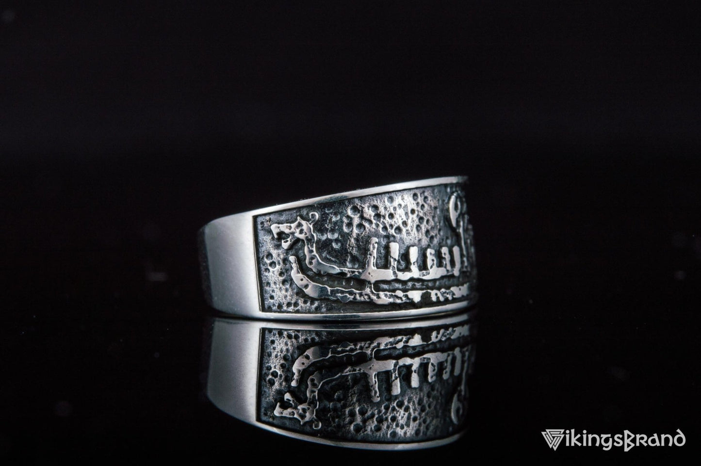 Vikings Ring with Drakkar Viking Symbol Sterling Silver Handcrafted Norse Jewelry
