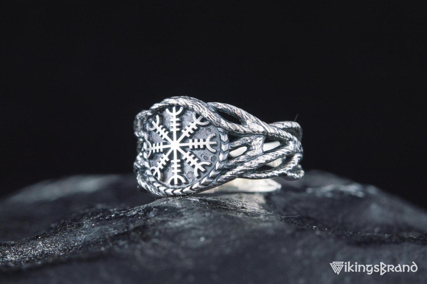 Vikings Ring with Helm of Awe Sterling Silver Handmade Jewelry
