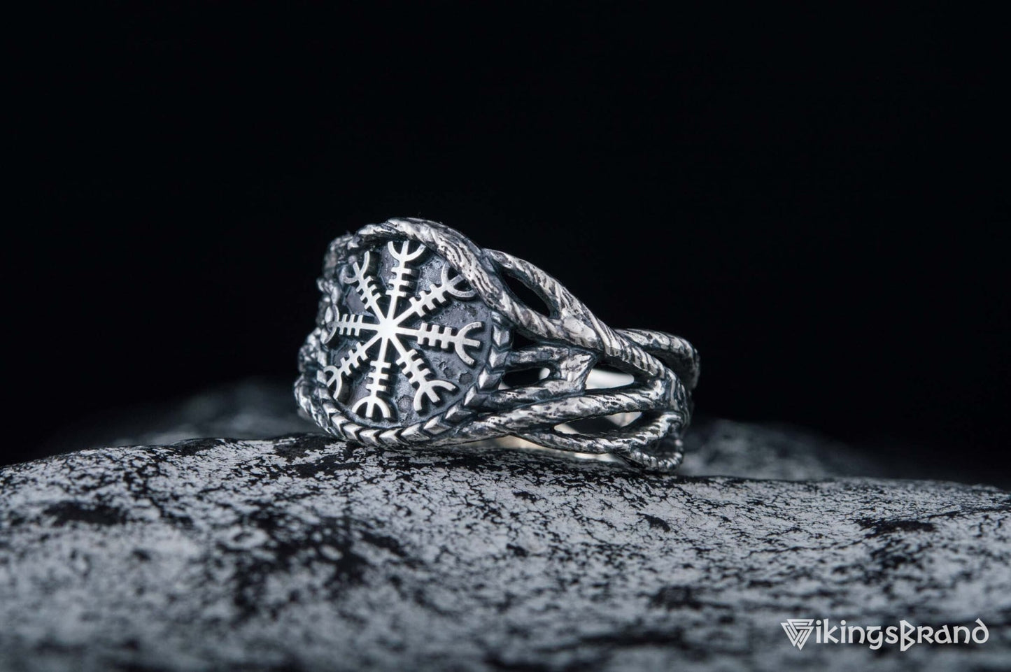 Vikings Ring with Helm of Awe Sterling Silver Handmade Jewelry